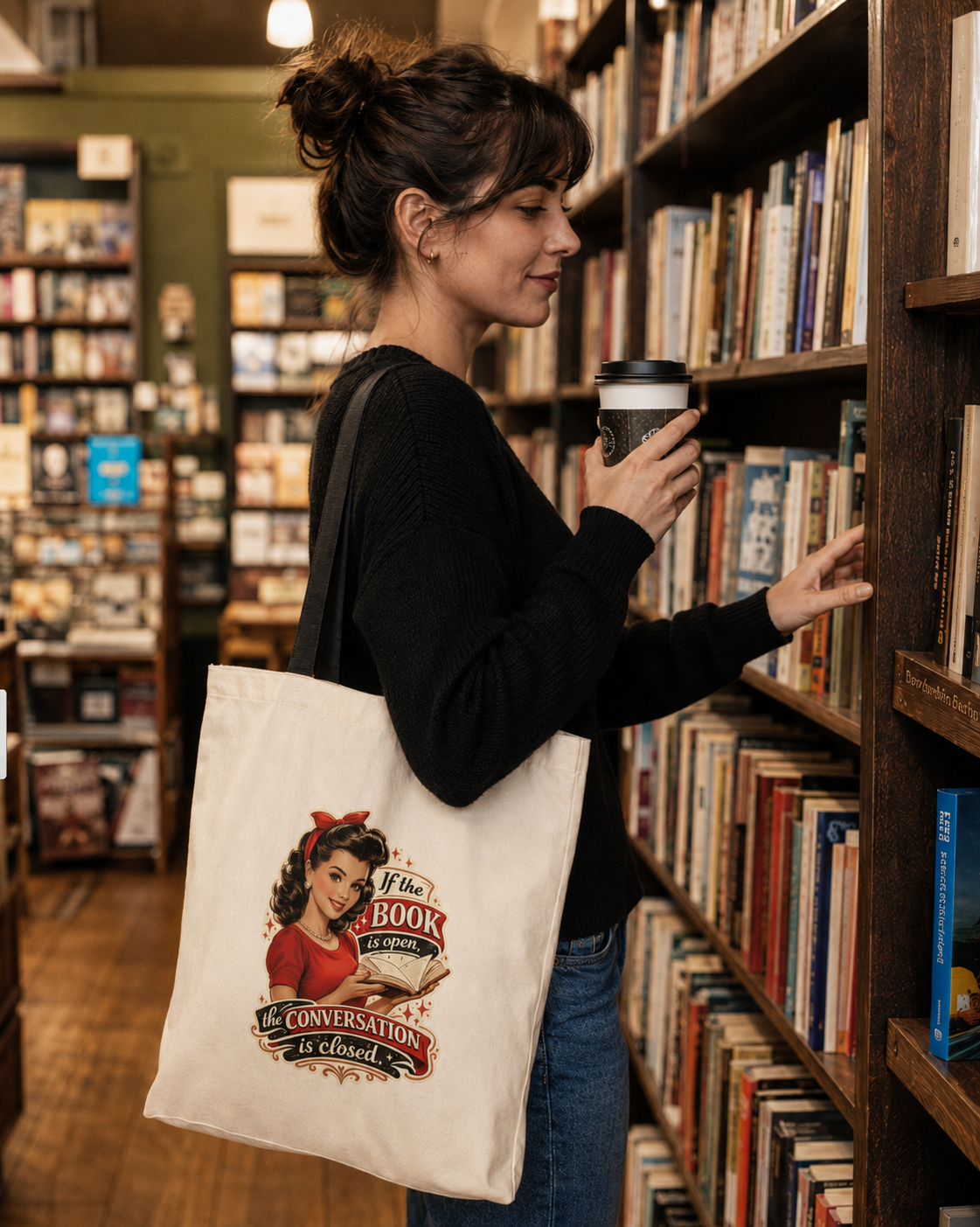 “If the Book Is Open, the Conversation Is Closed” Tote Bag